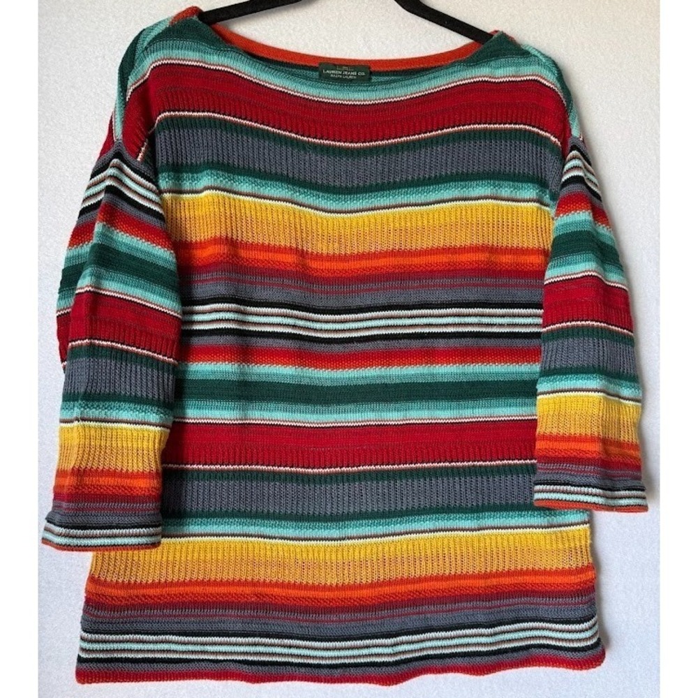 LRL Lauren Jean Co Sweater M Multicolor Striped Colorful Cotton‎ Linen Knit